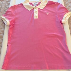 Lily Pulitzer Shrunken Cotton Polo Shirt in Barbie Pink with White Trim. Size S.